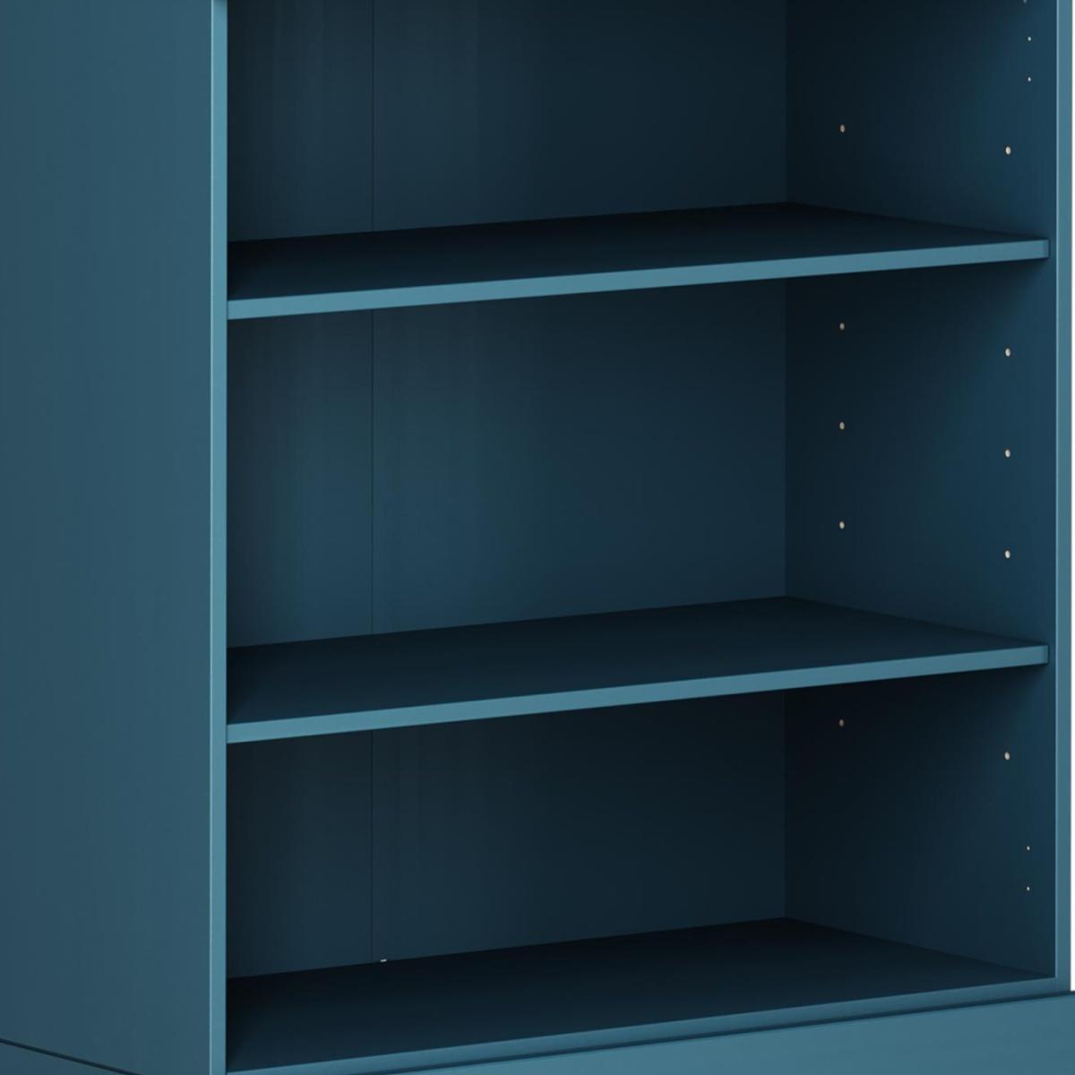 36" Teal Blue Solid Wood Adjustable Three Tier Library Bookcase