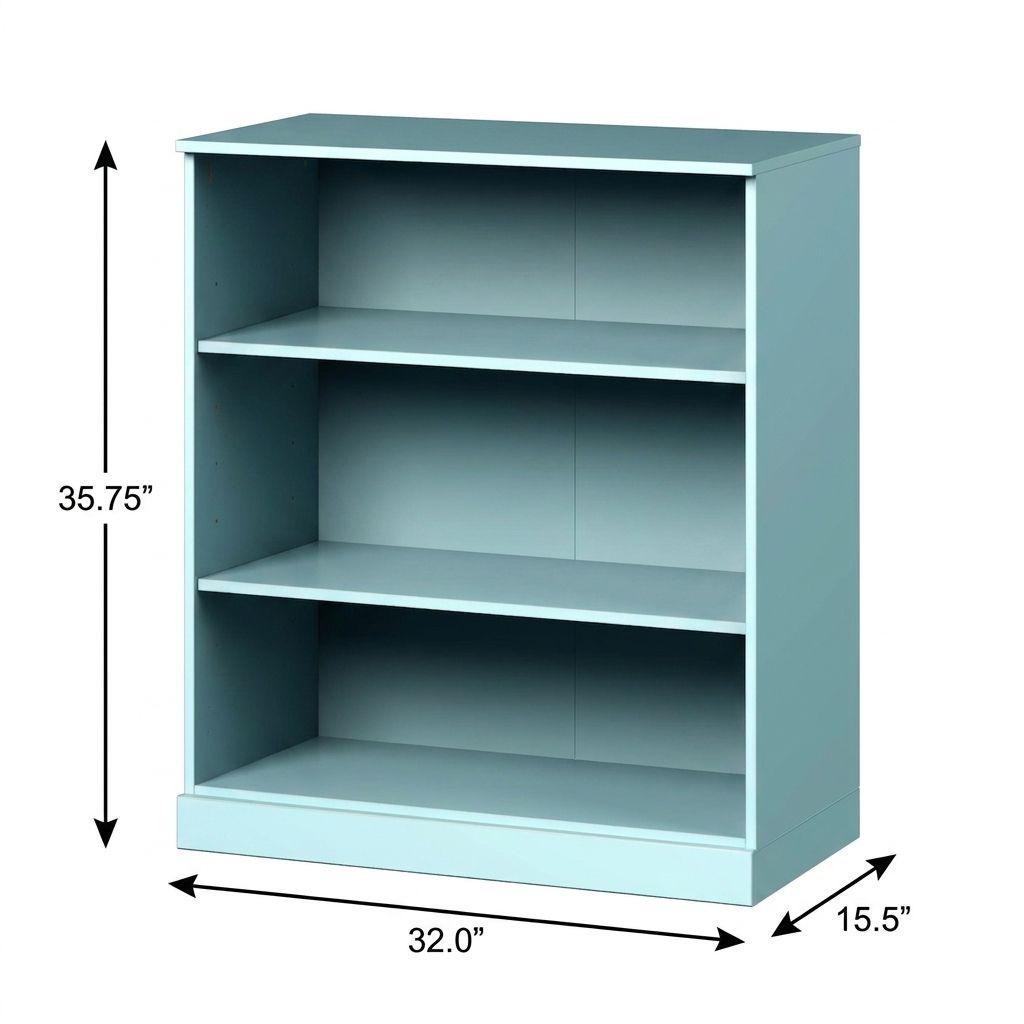 36" Aqua Solid Wood Adjustable Three Tier Library Bookcase