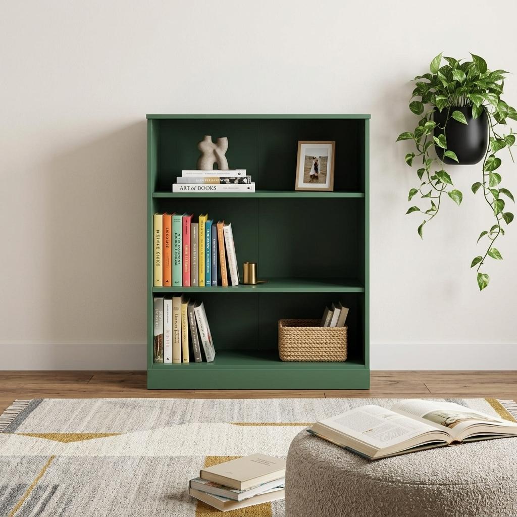 36" Green Solid Wood Adjustable Three Tier Library Bookcase