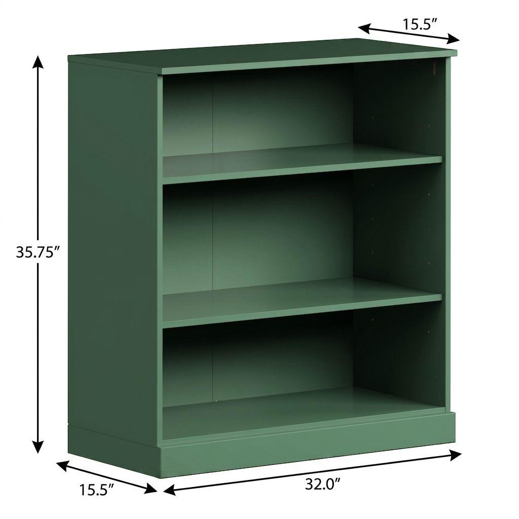 36" Green Solid Wood Adjustable Three Tier Library Bookcase