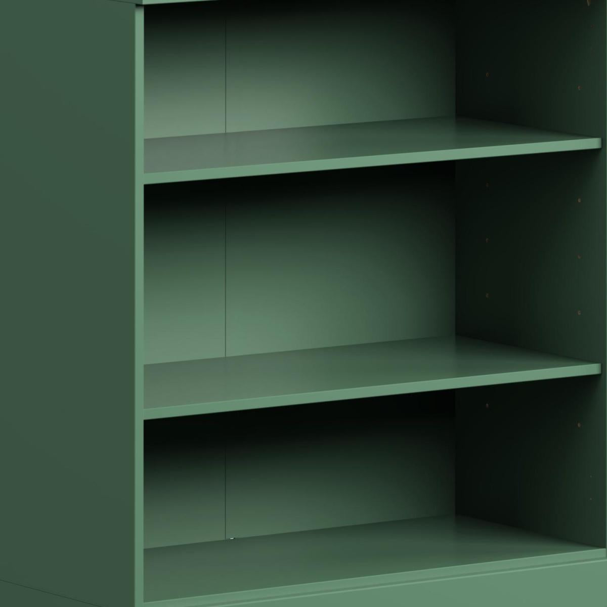 36" Green Solid Wood Adjustable Three Tier Library Bookcase