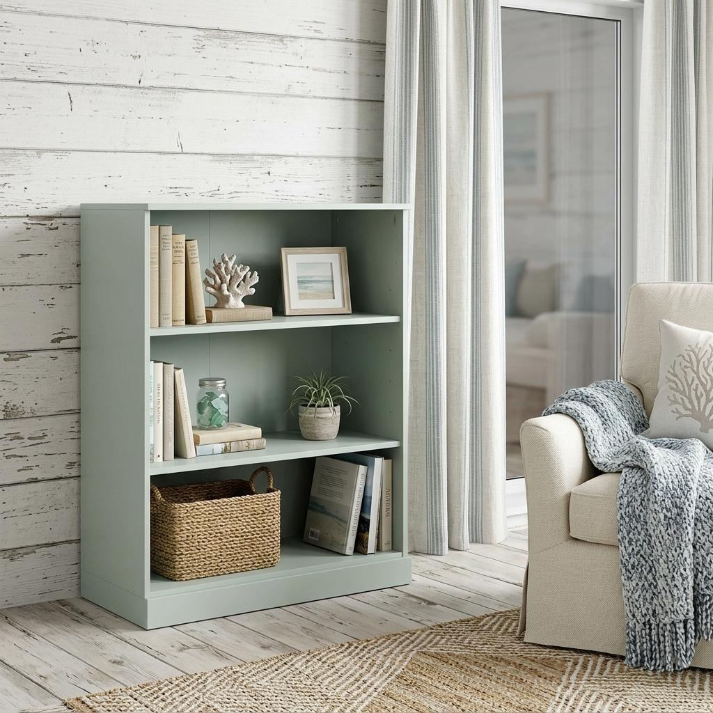 36" Sage Solid Wood Adjustable Three Tier Library Bookcase