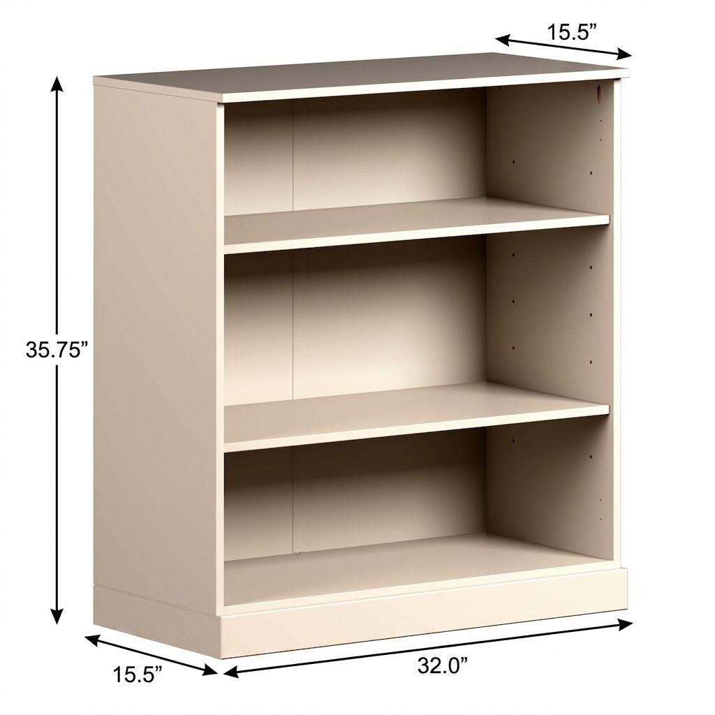 36" Beige Solid Wood Adjustable Three Tier Library Bookcase