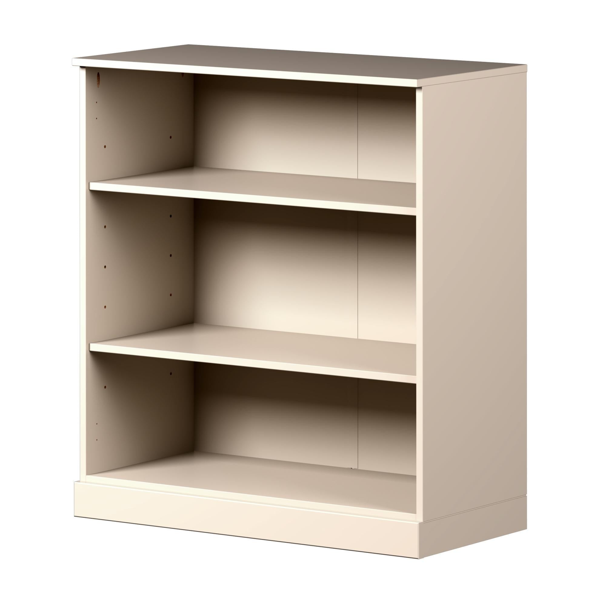 36" Beige Solid Wood Adjustable Three Tier Library Bookcase