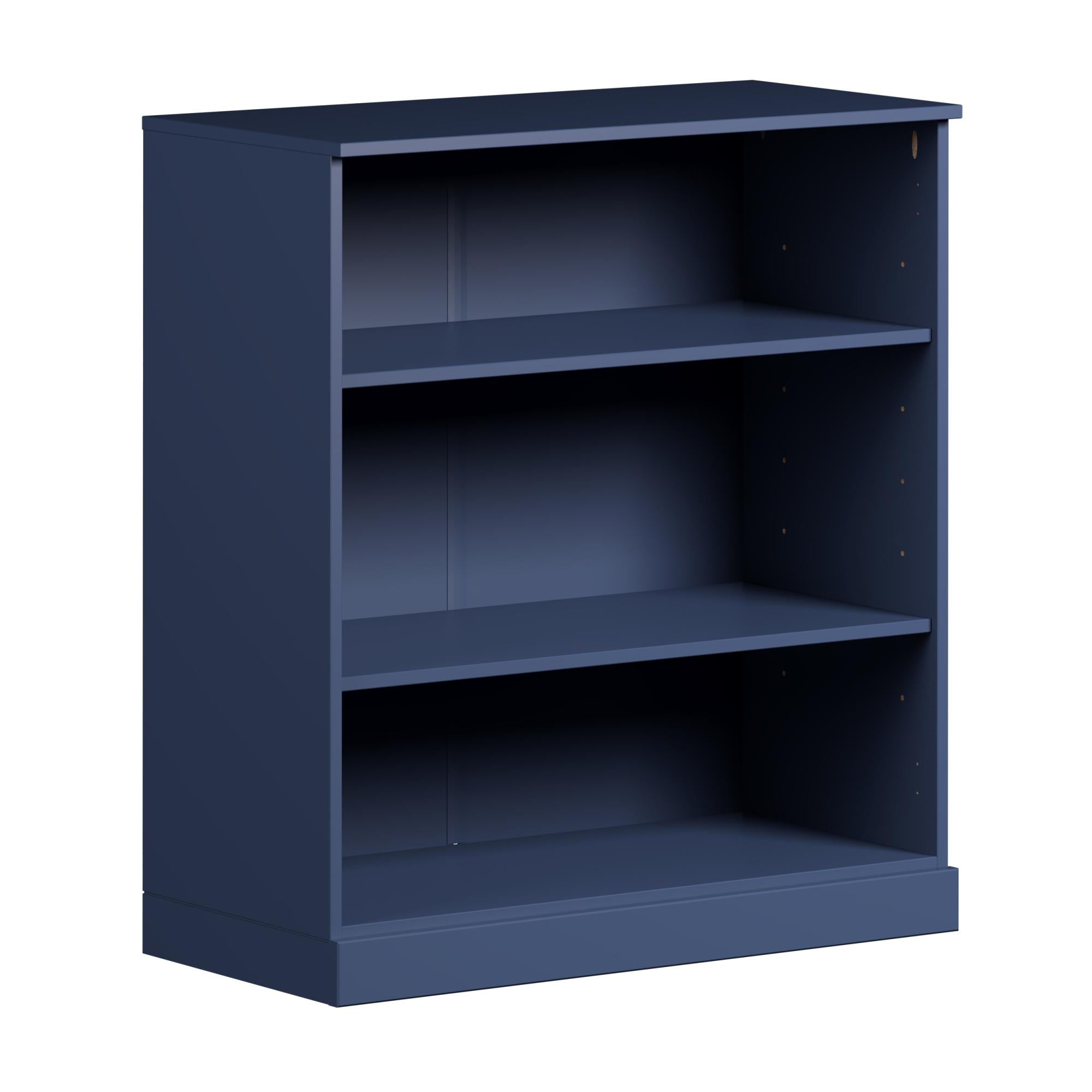 36" Navy Blue Solid Wood Adjustable Three Tier Library Bookcase