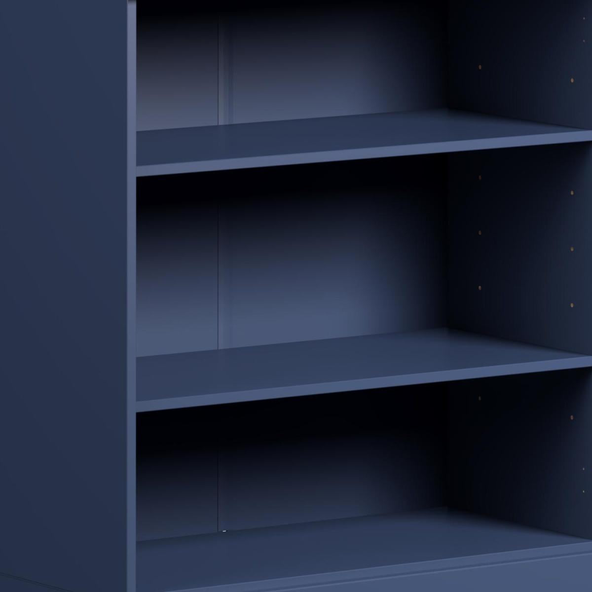 36" Navy Blue Solid Wood Adjustable Three Tier Library Bookcase