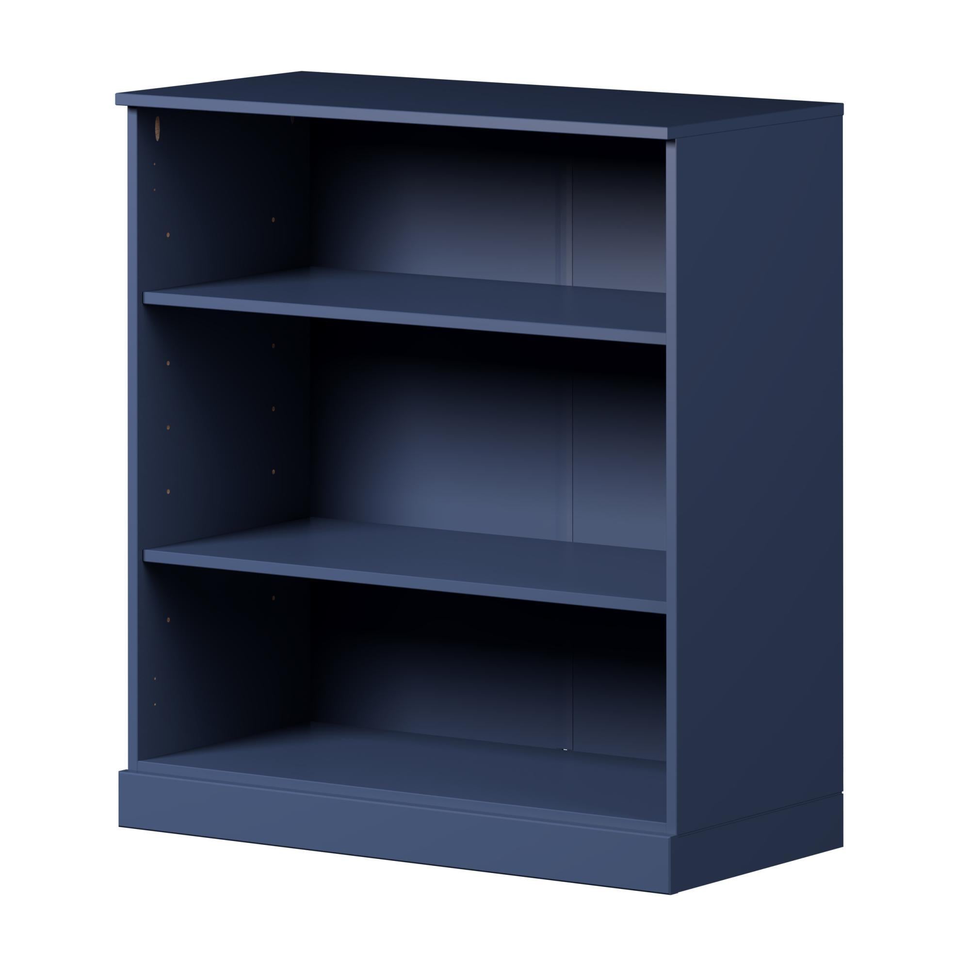36" Navy Blue Solid Wood Adjustable Three Tier Library Bookcase