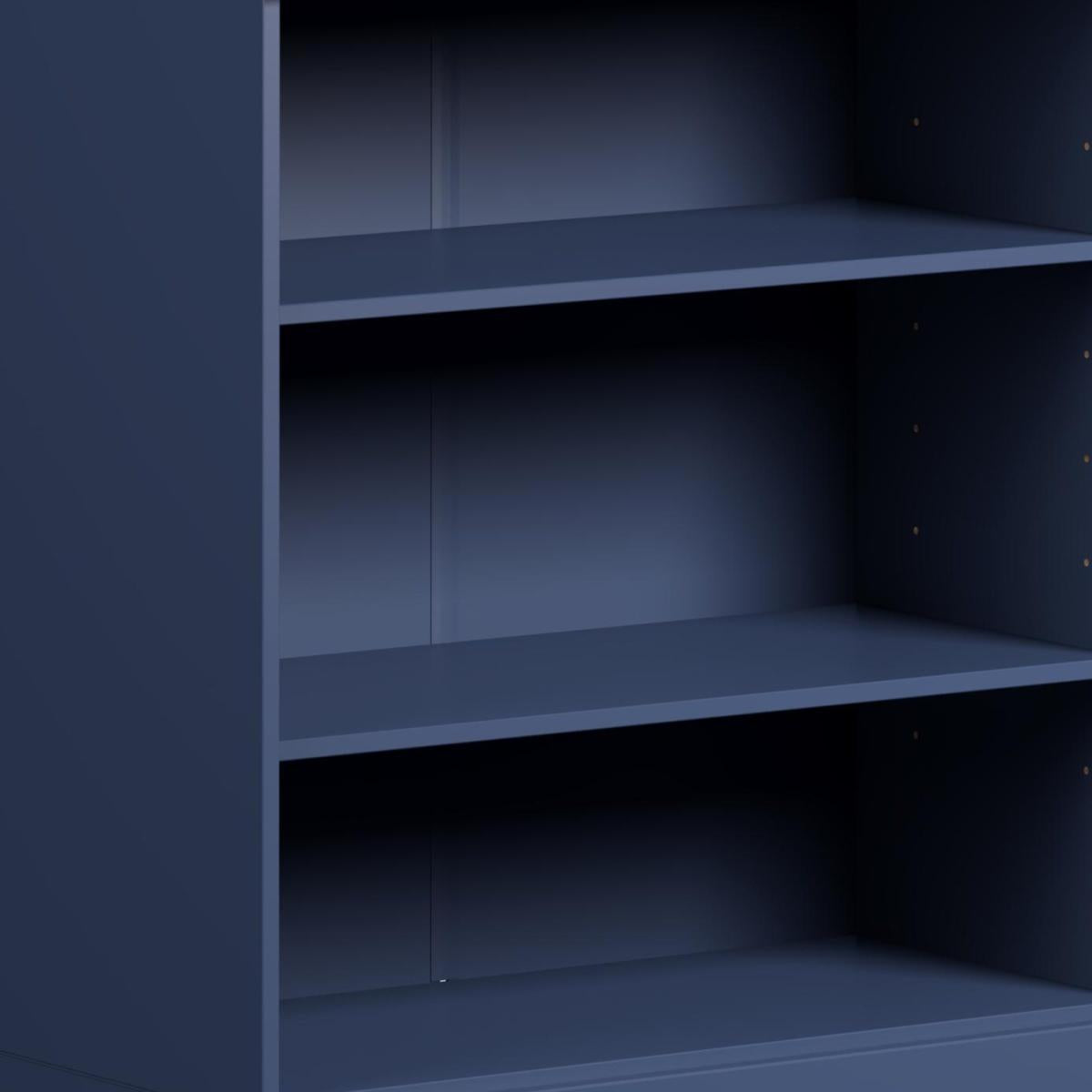36" Navy Blue Solid Wood Adjustable Three Tier Library Bookcase