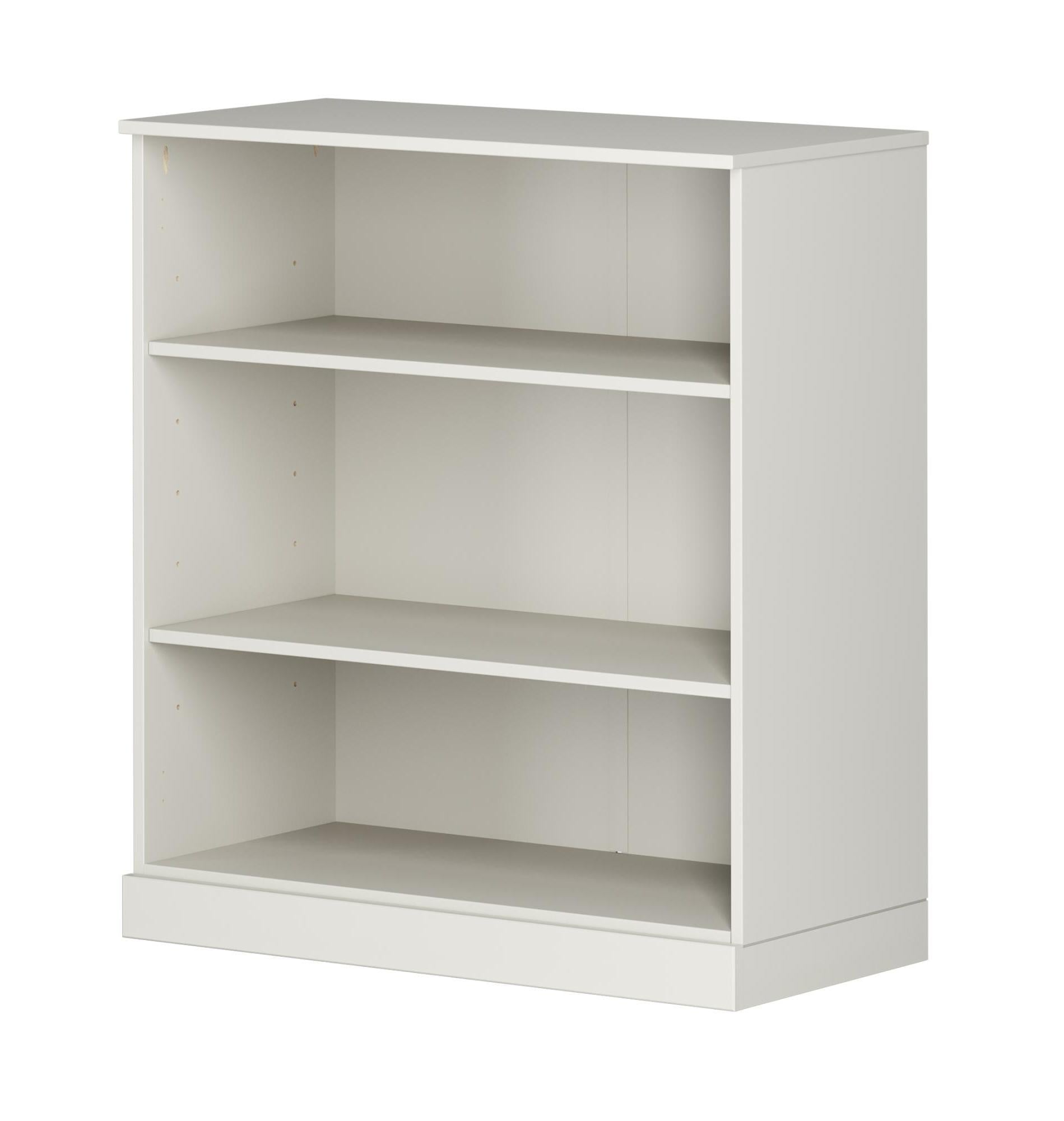 36" Off White Solid Wood Adjustable Three Tier Library Bookcase