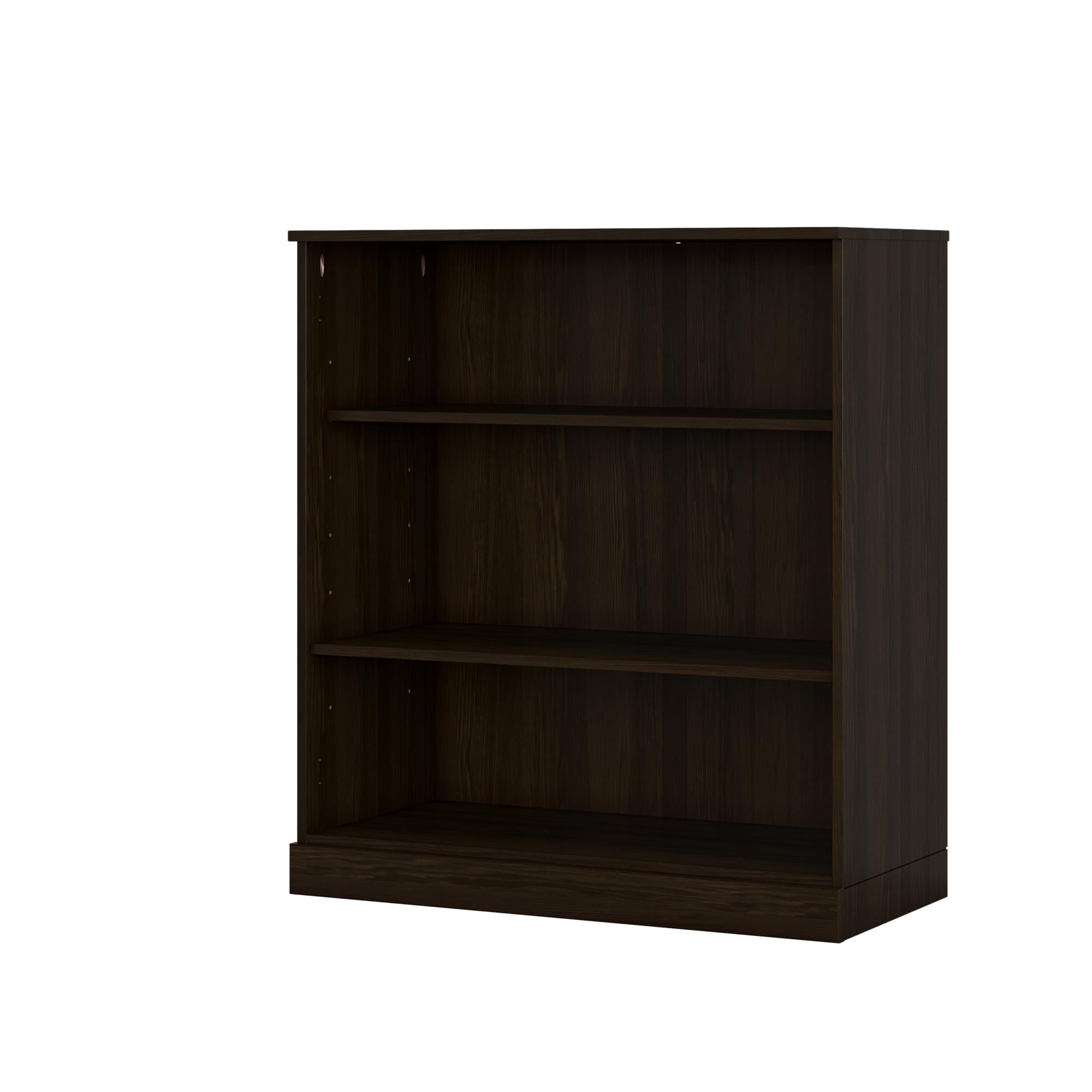 36" Espresso Solid Wood Adjustable Three Tier Library Bookcase