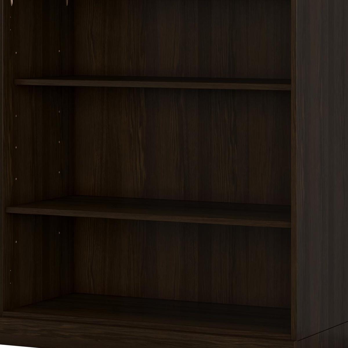36" Espresso Solid Wood Adjustable Three Tier Library Bookcase
