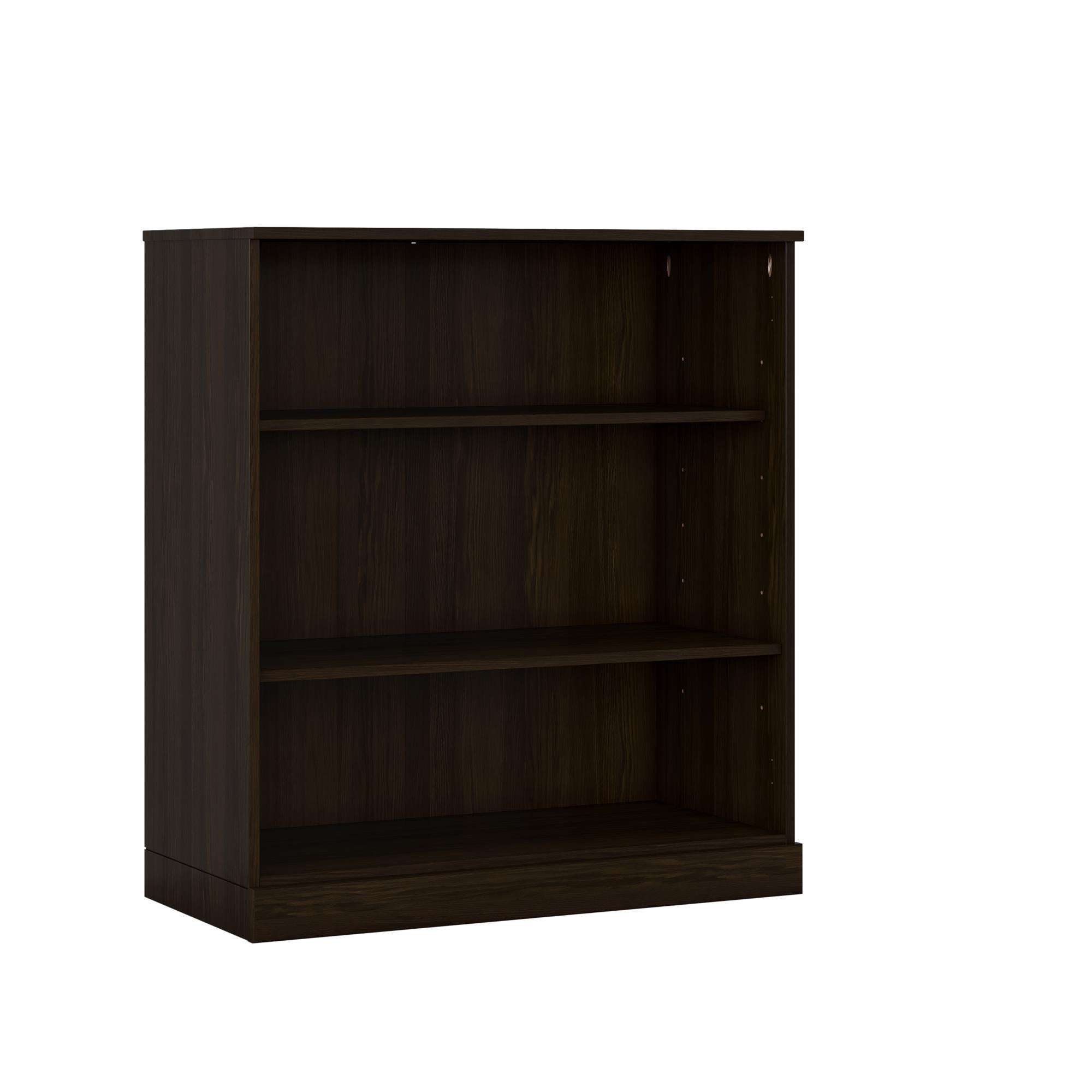 36" Espresso Solid Wood Adjustable Three Tier Library Bookcase