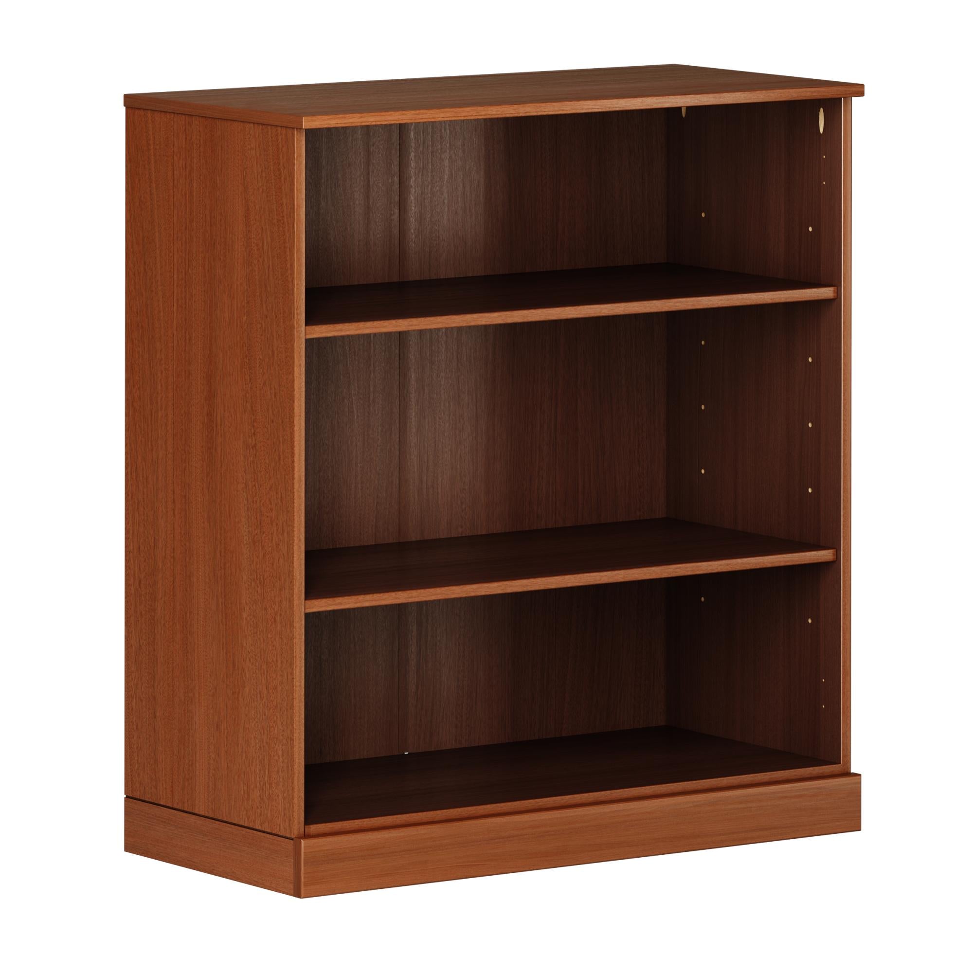 36" Brown Solid Wood Adjustable Three Tier Library Bookcase