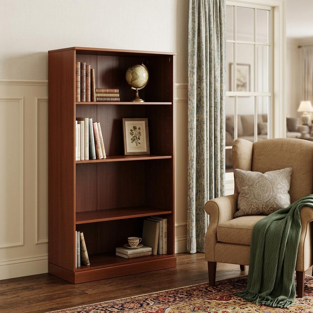 36" Brown Solid Wood Adjustable Three Tier Library Bookcase