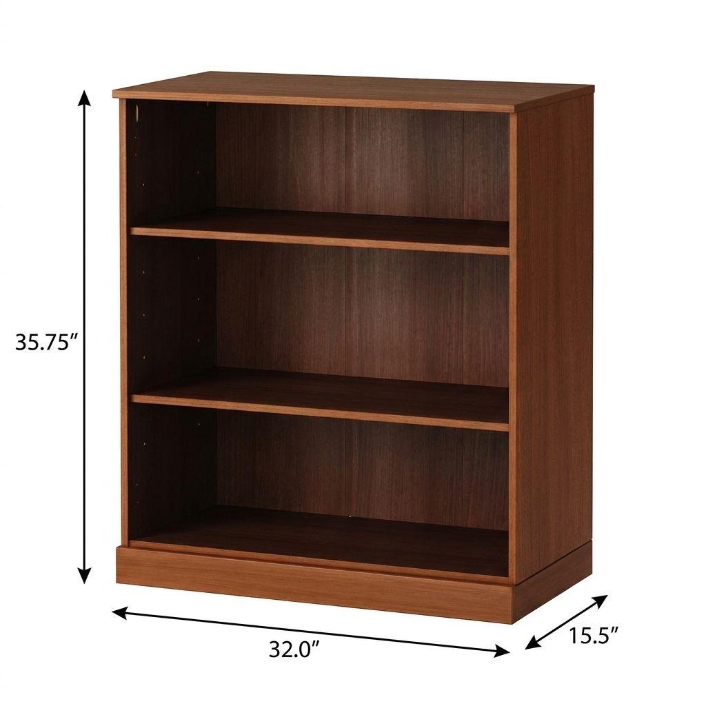 36" Brown Solid Wood Adjustable Three Tier Library Bookcase