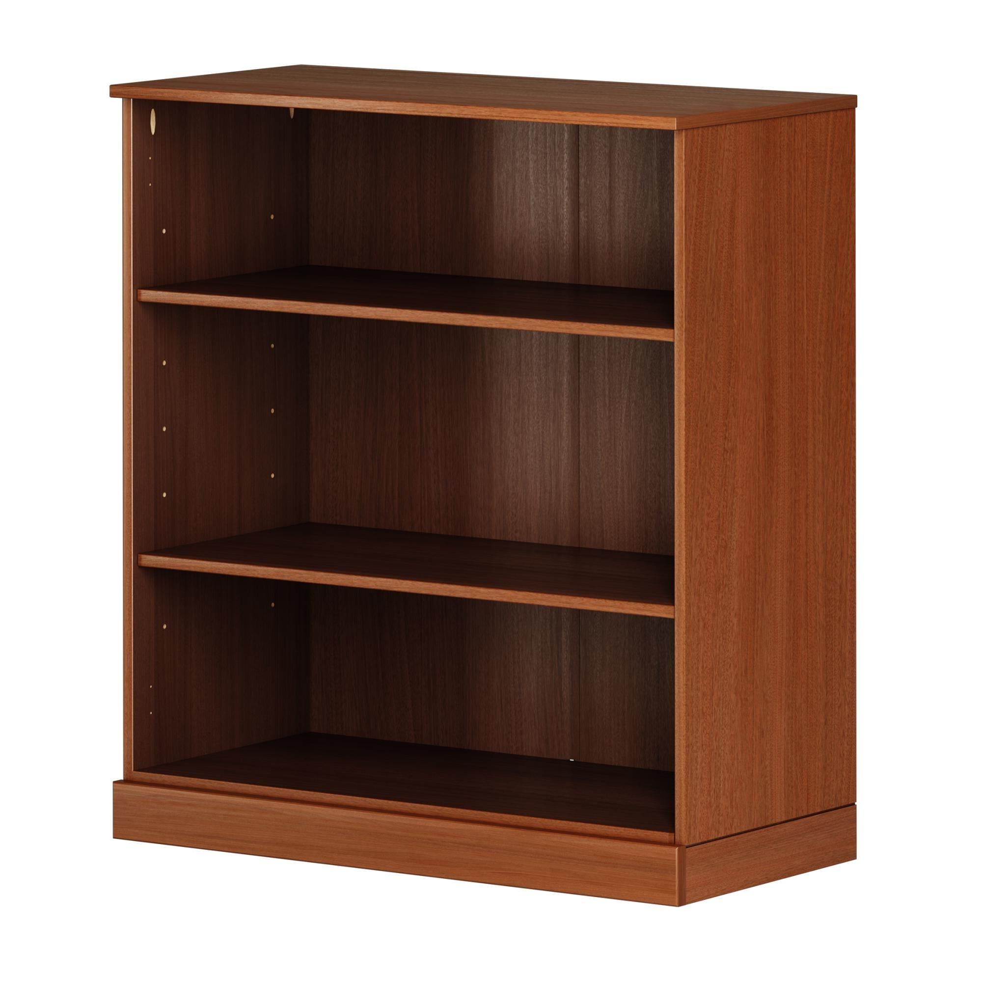 36" Brown Solid Wood Adjustable Three Tier Library Bookcase