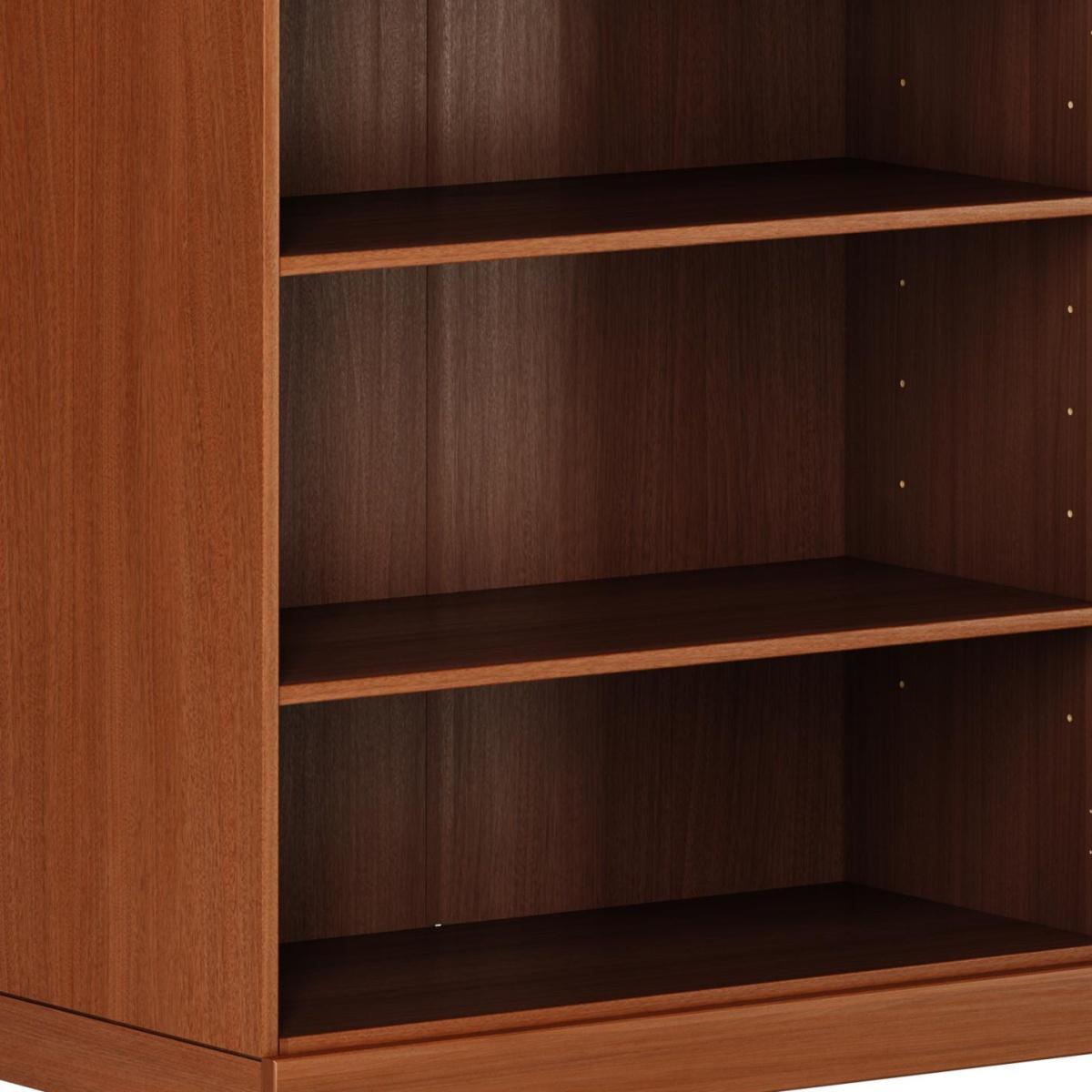 36" Brown Solid Wood Adjustable Three Tier Library Bookcase
