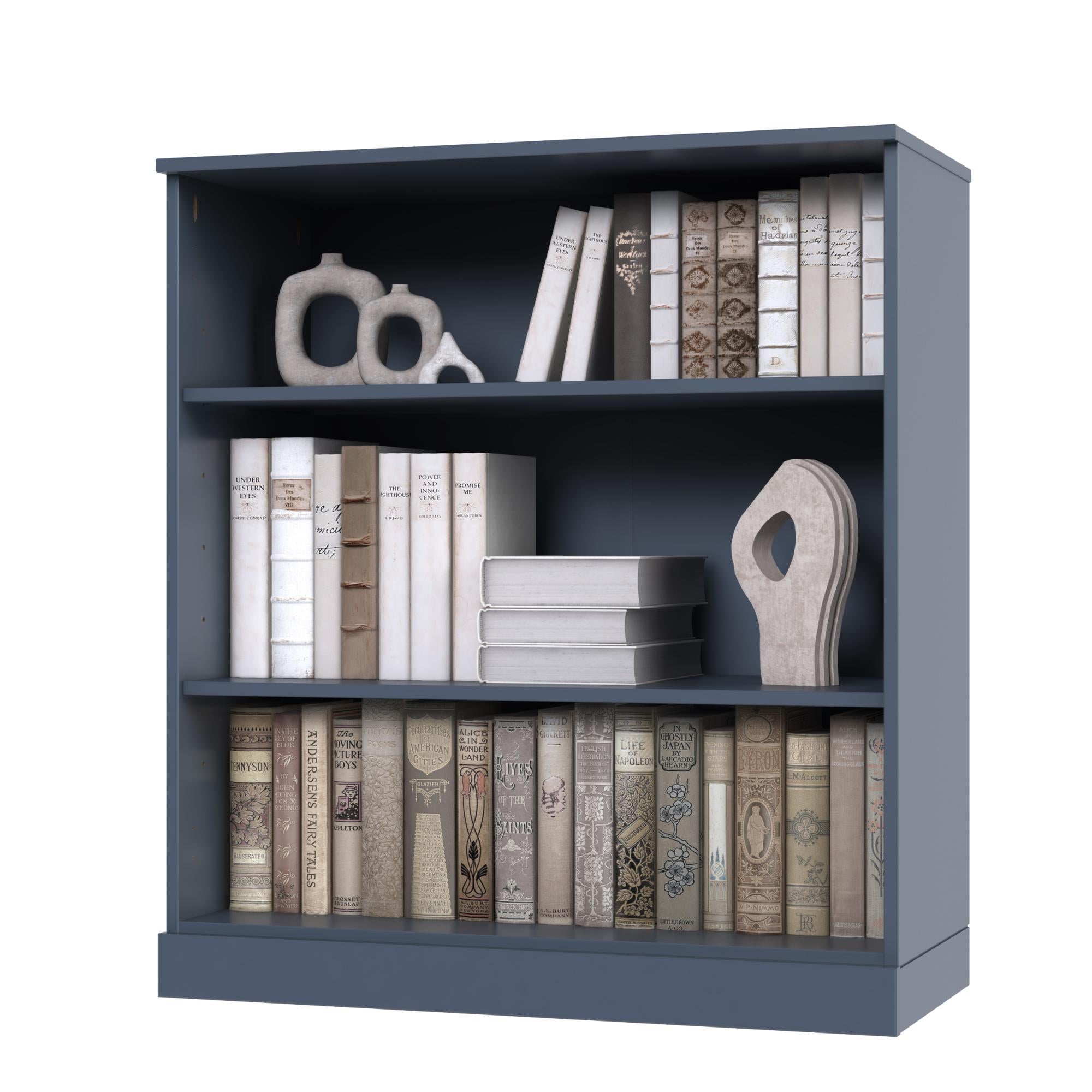 36" French Blue Solid Wood Adjustable Three Tier Library Bookcase