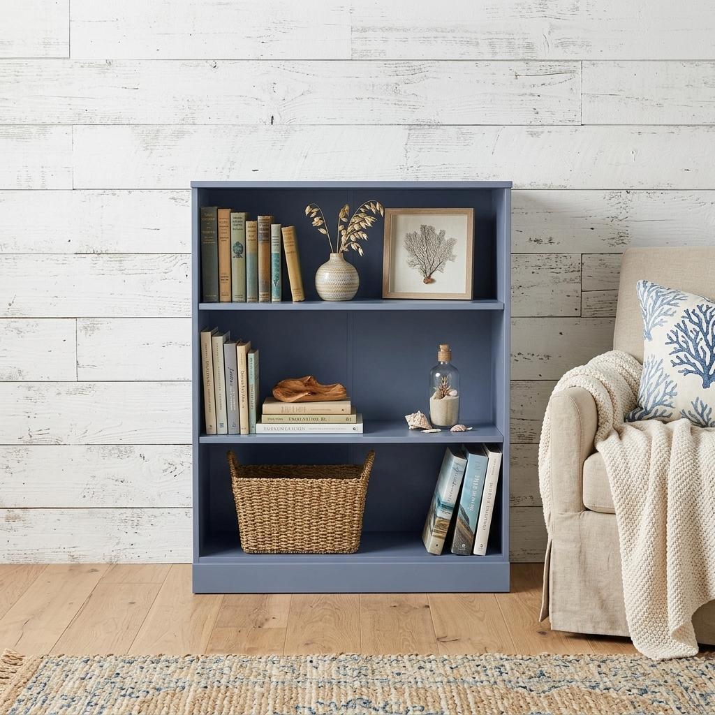 36" French Blue Solid Wood Adjustable Three Tier Library Bookcase