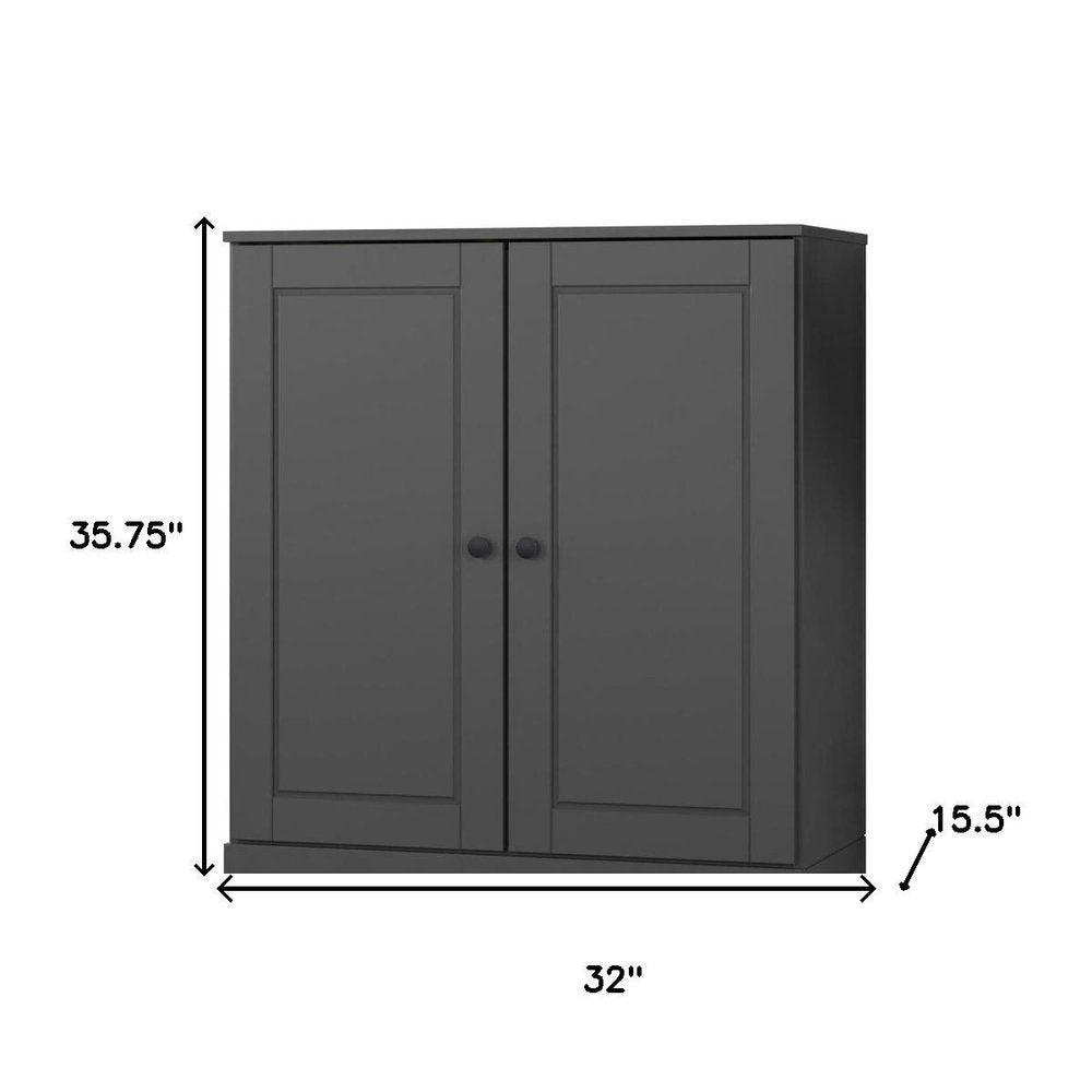 32" Gray Solid Wood Accent Cabinet With Two Doors