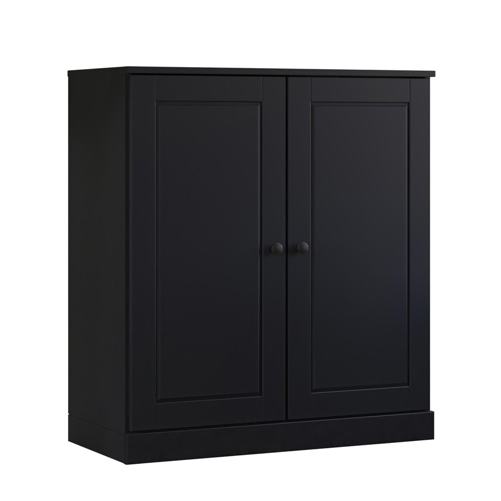 32" Black Solid Wood Accent Cabinet With Two Doors
