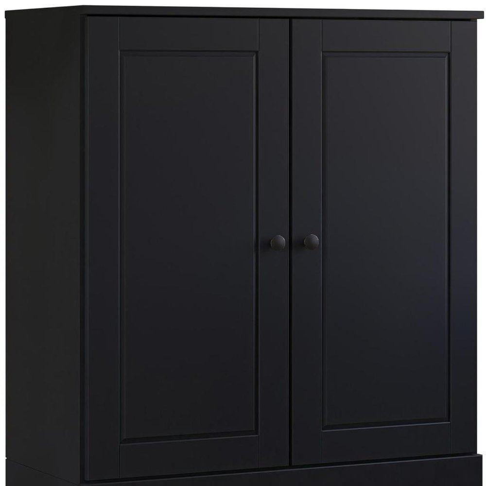 32" Black Solid Wood Accent Cabinet With Two Doors