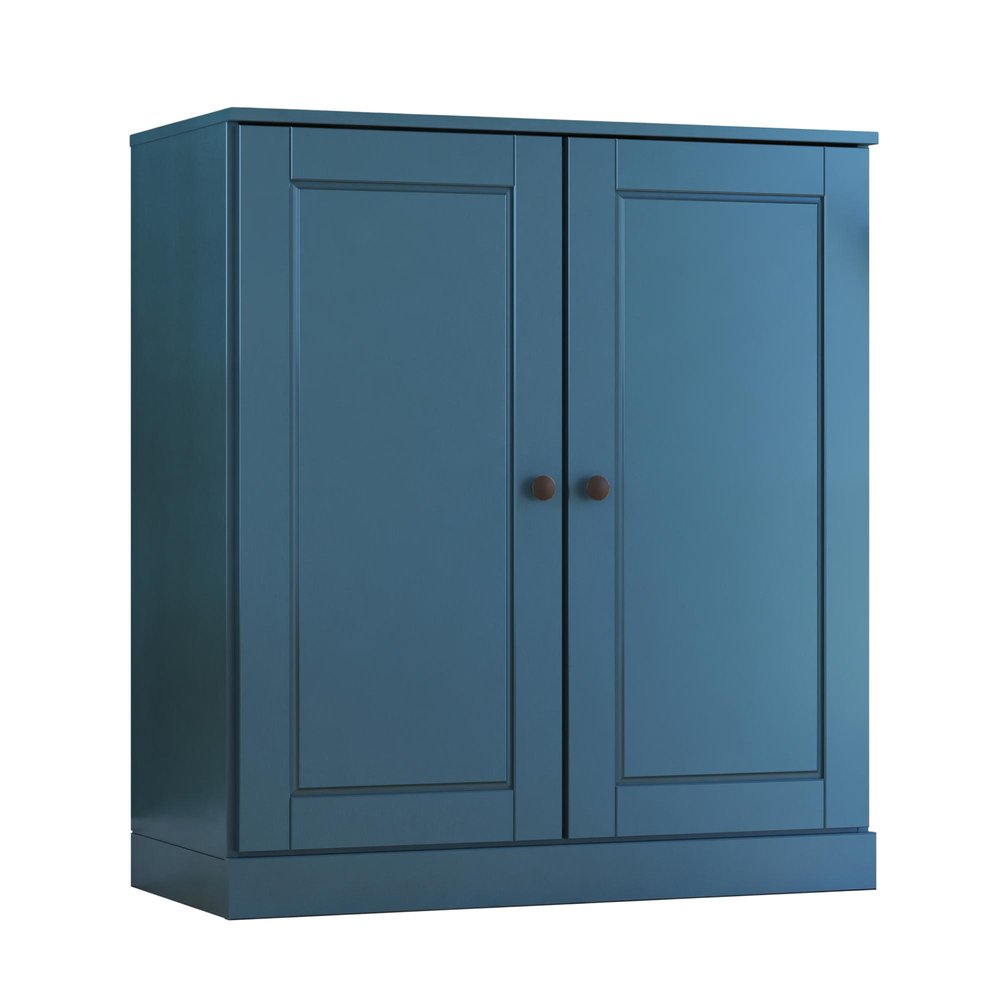 32" Teal Blue Solid Wood Accent Cabinet With Two Doors