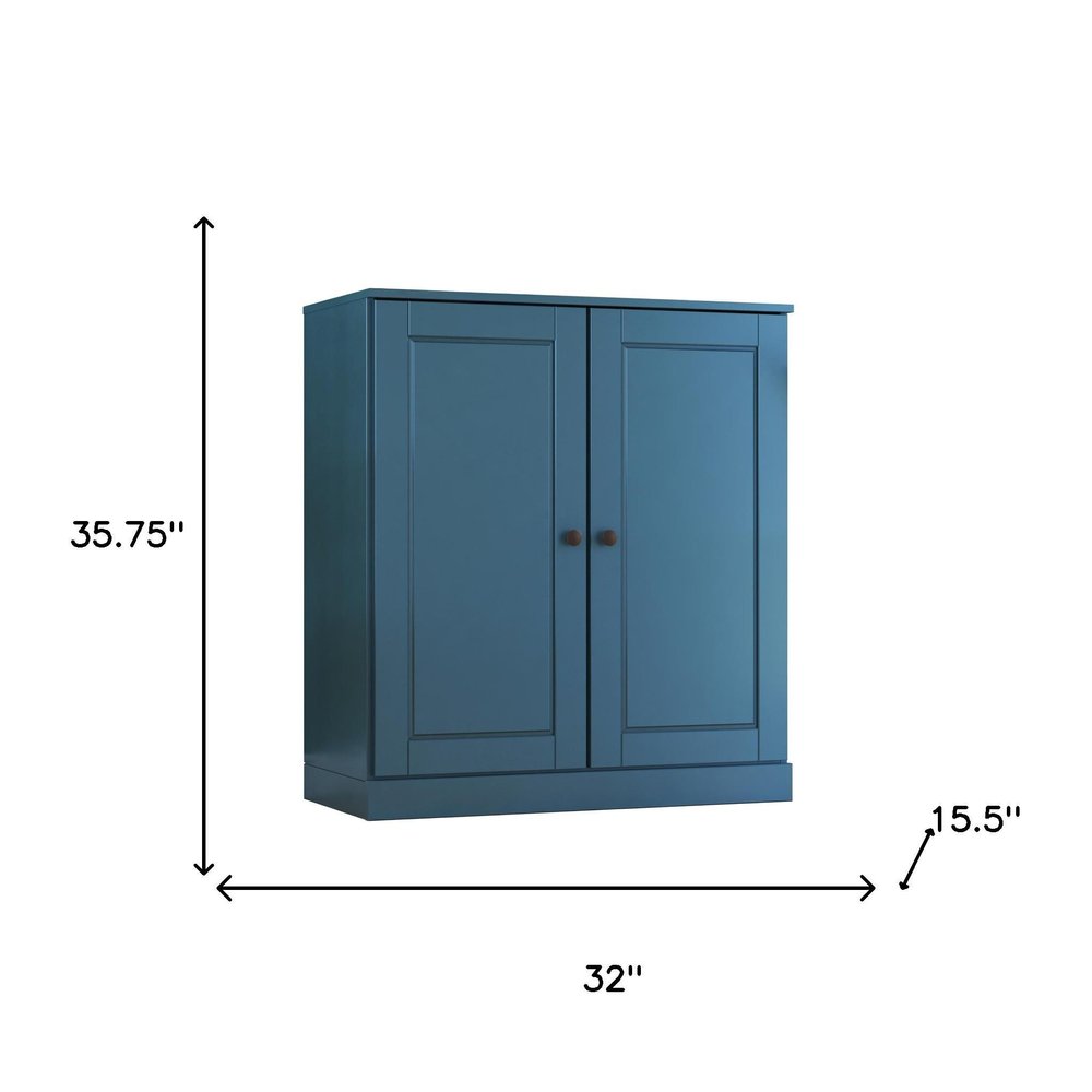 32" Teal Blue Solid Wood Accent Cabinet With Two Doors