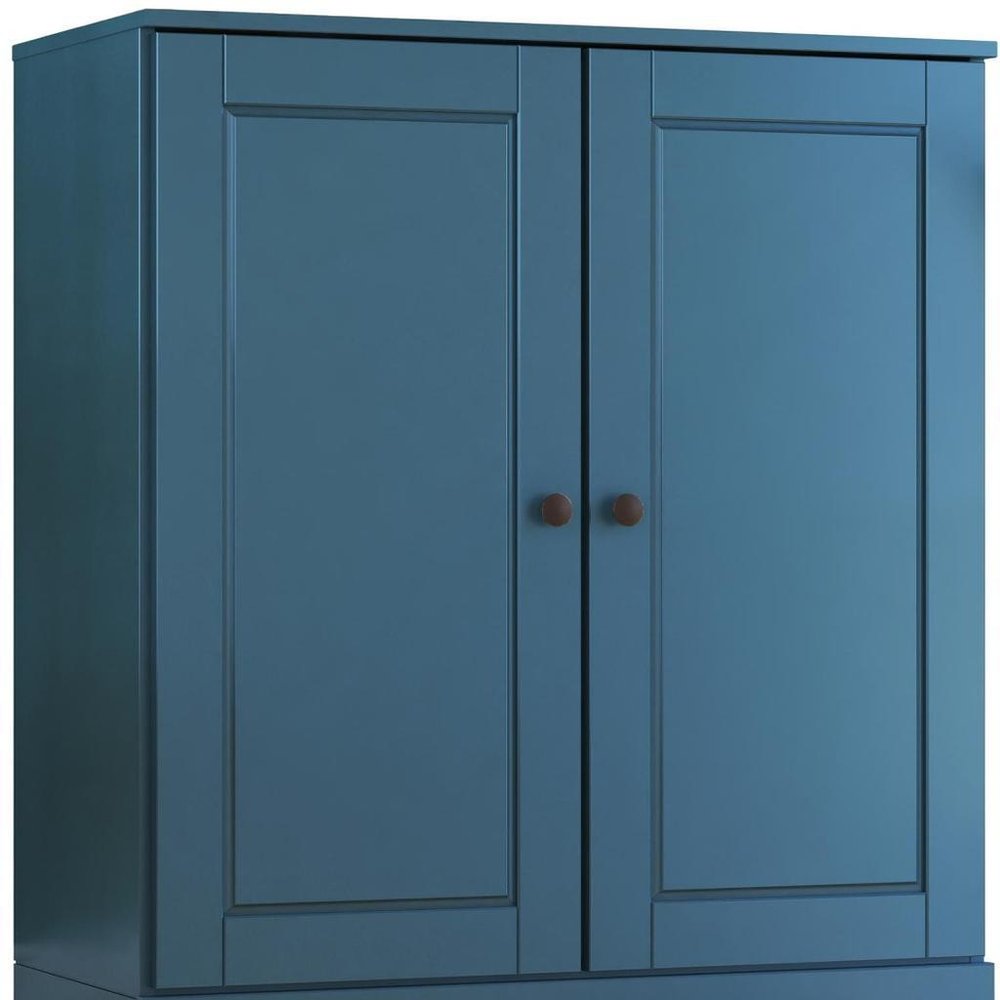 32" Teal Blue Solid Wood Accent Cabinet With Two Doors