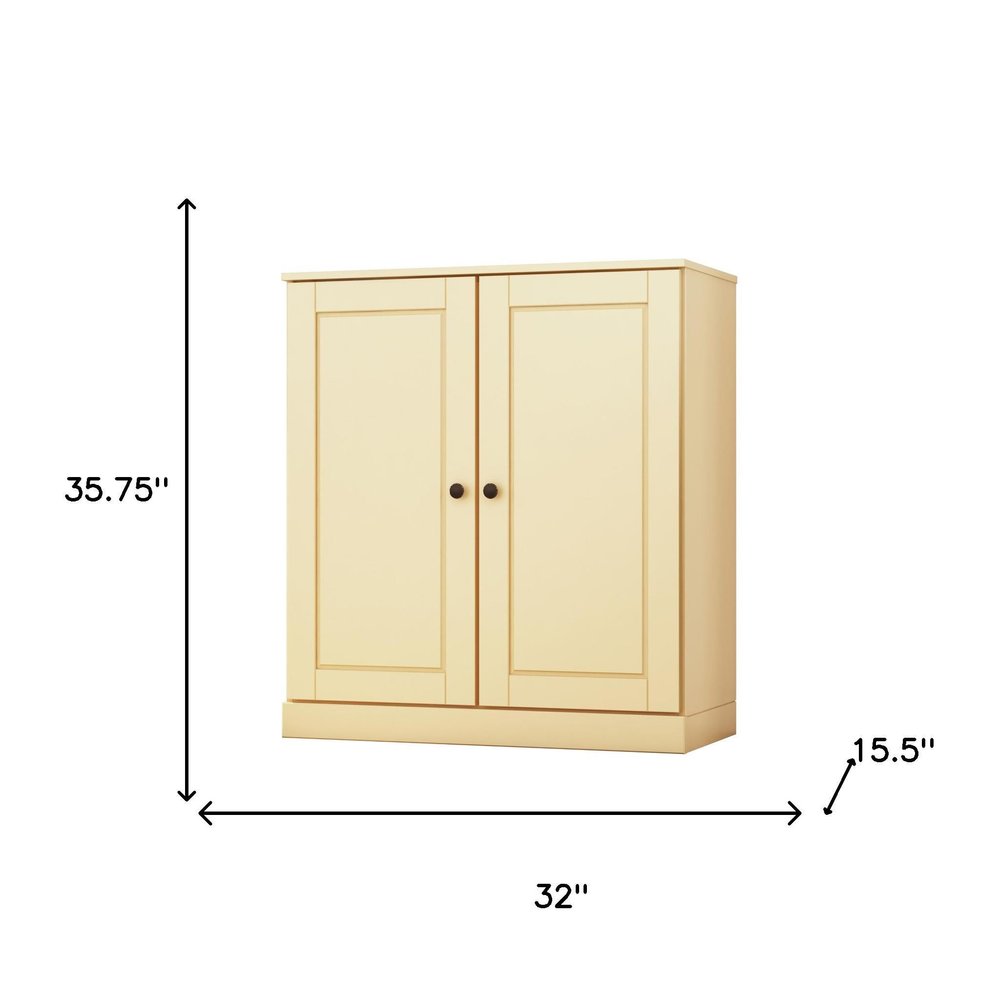 32" Yellow Solid Wood Accent Cabinet With Two Doors