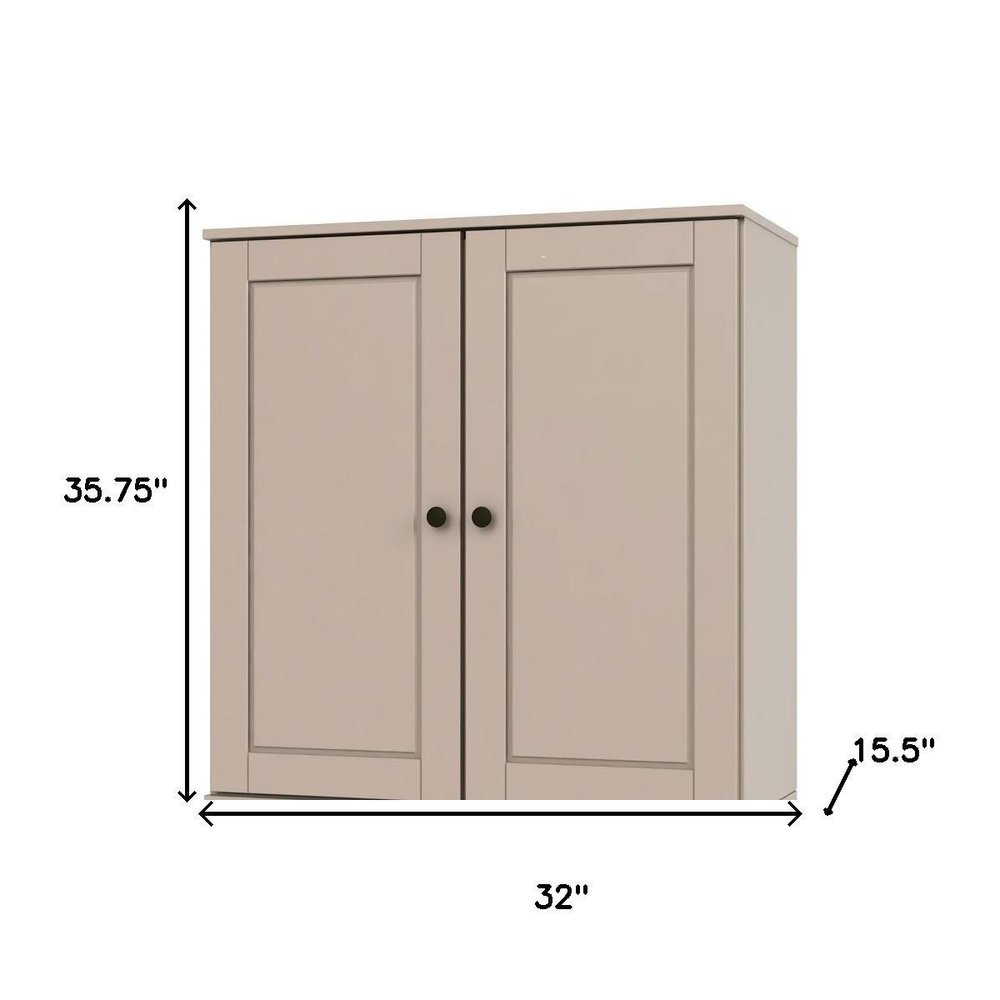 32" Beige Solid Wood Accent Cabinet With Two Doors