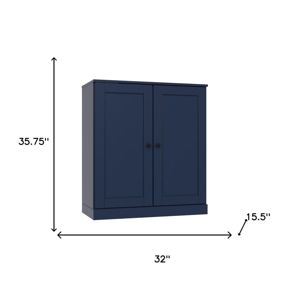 32" Navy Blue Solid Wood Accent Cabinet With Two Doors