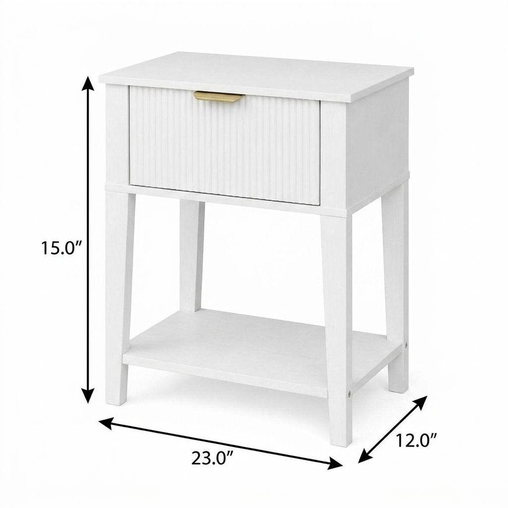 23" White Wood Ribbed Texture One Drawer Nightstand