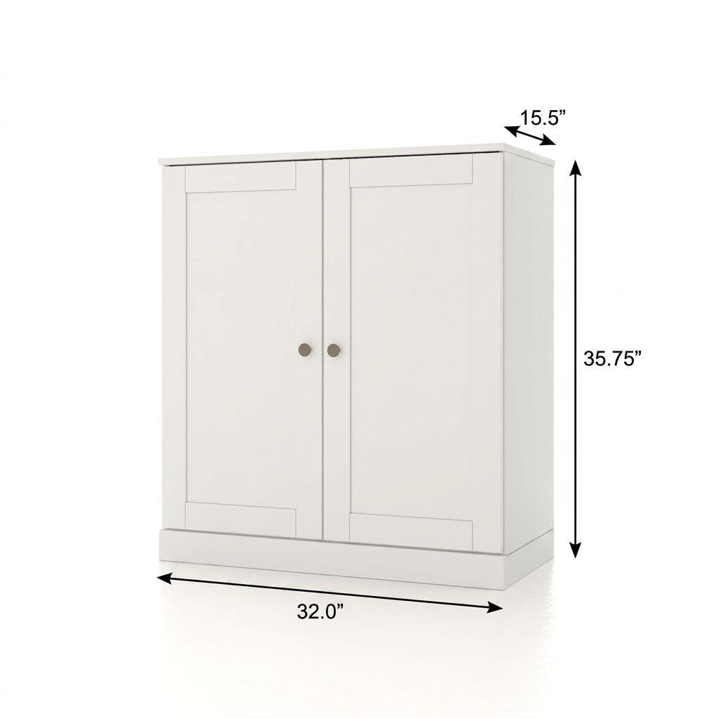 32" White Solid Wood Shaker Style Double Door Linen Cabinet