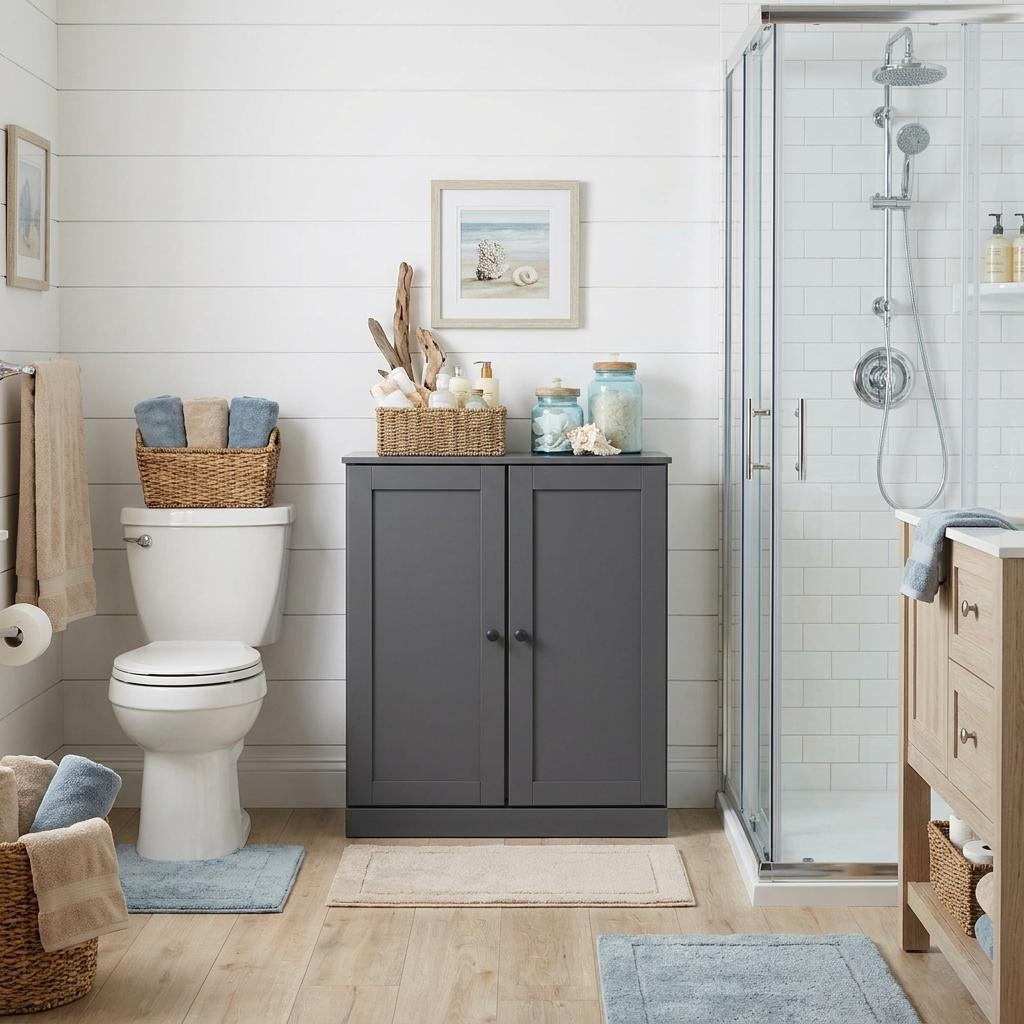 32" Gray Solid Wood Shaker Style Double Door Linen Cabinet