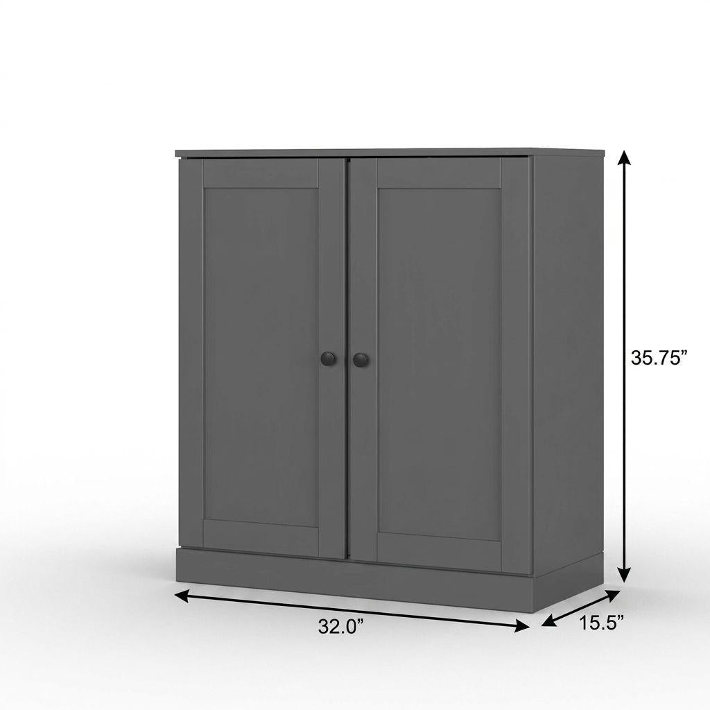 32" Gray Solid Wood Shaker Style Double Door Linen Cabinet