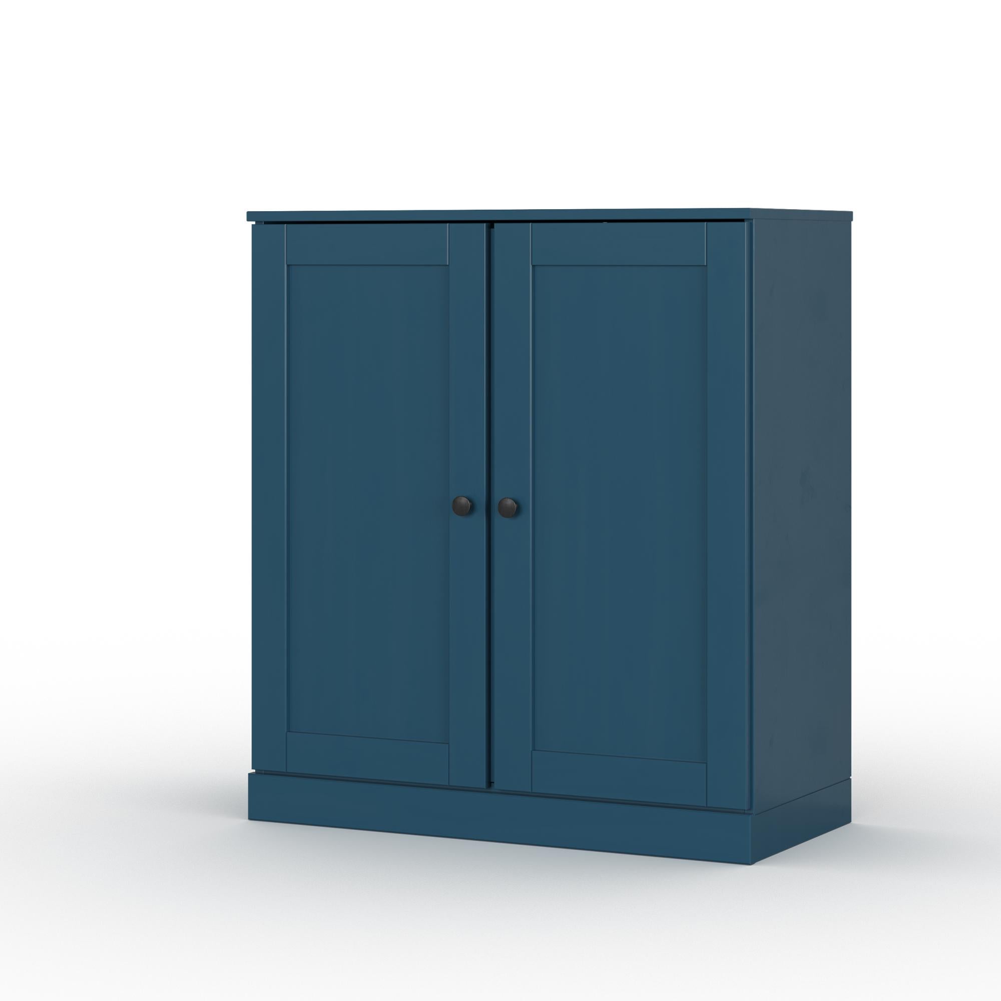 32" Teal Blue Solid Wood Shaker Style Double Door Linen Cabinet