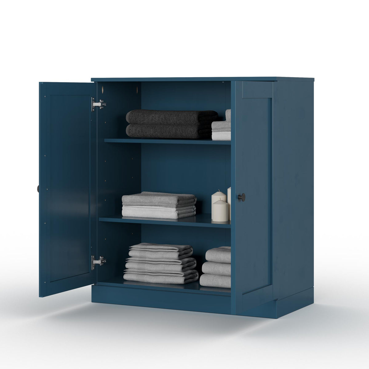 32" Teal Blue Solid Wood Shaker Style Double Door Linen Cabinet