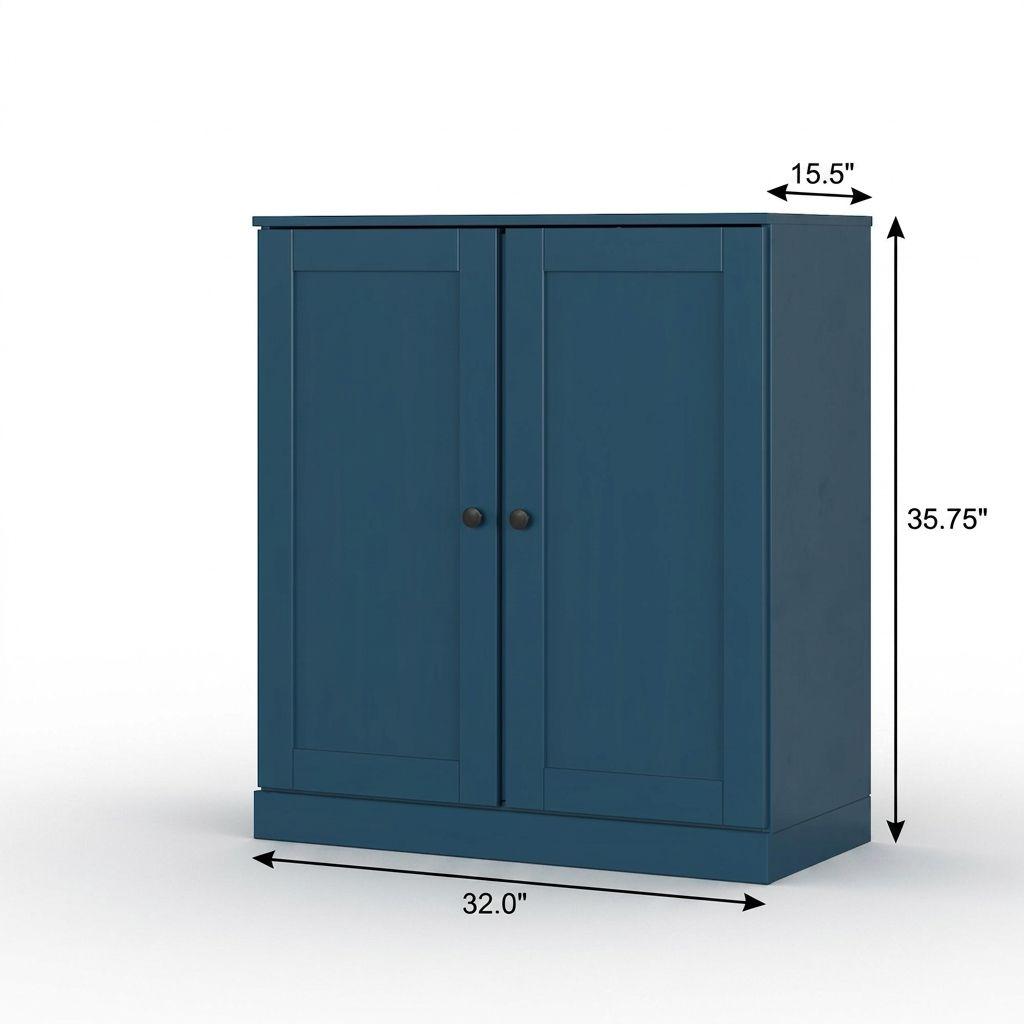 32" Teal Blue Solid Wood Shaker Style Double Door Linen Cabinet