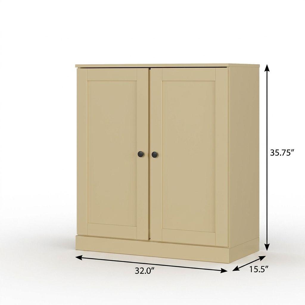 32" Yellow Solid Wood Shaker Style Double Door Linen Cabinet