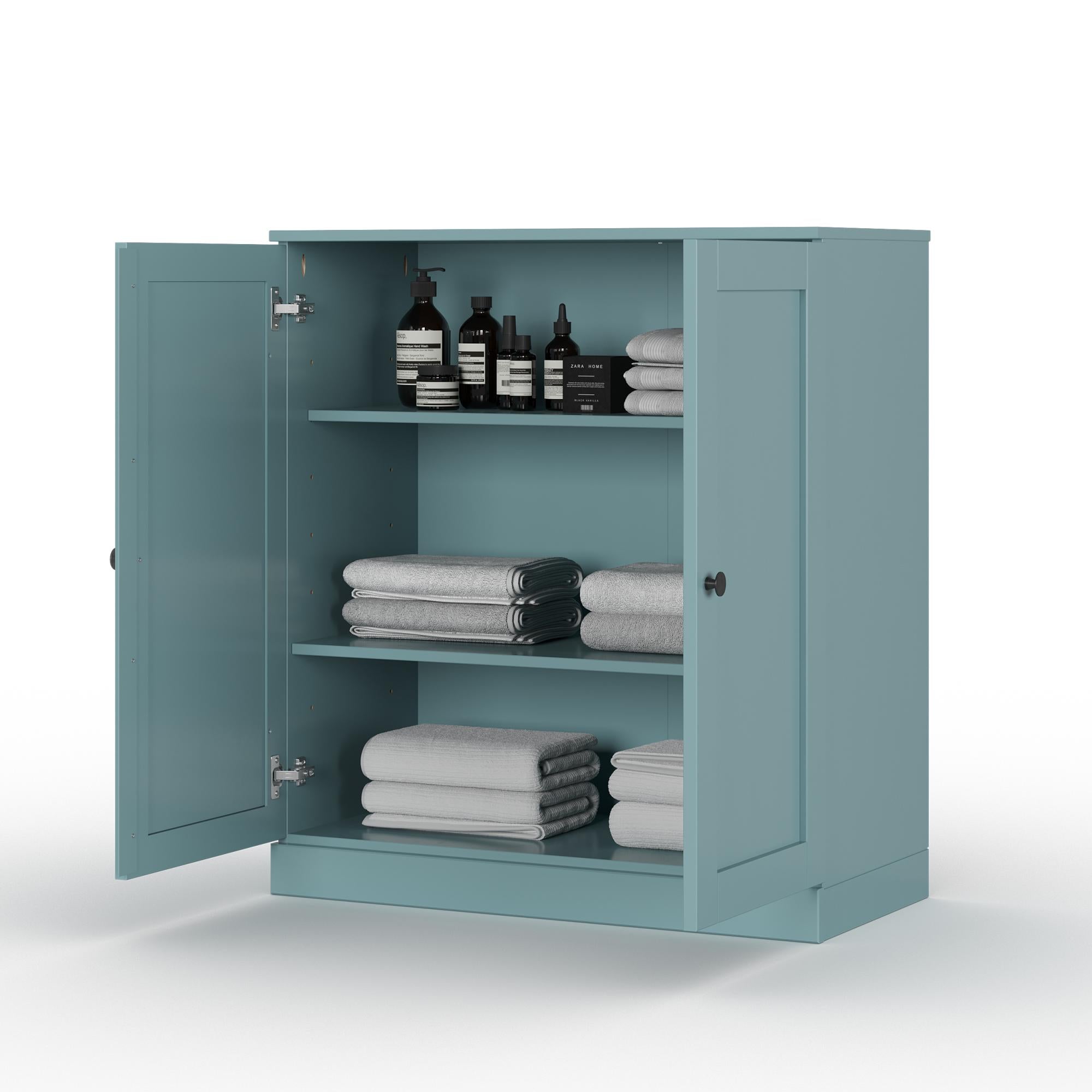 32" Aqua Solid Wood Shaker Style Double Door Linen Cabinet