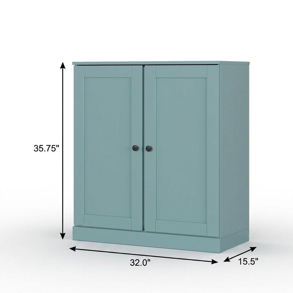 32" Aqua Solid Wood Shaker Style Double Door Linen Cabinet