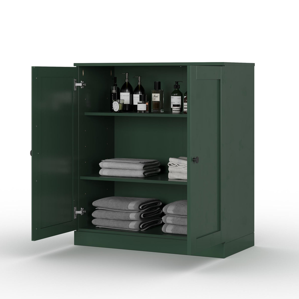 32" Green Solid Wood Shaker Style Double Door Linen Cabinet