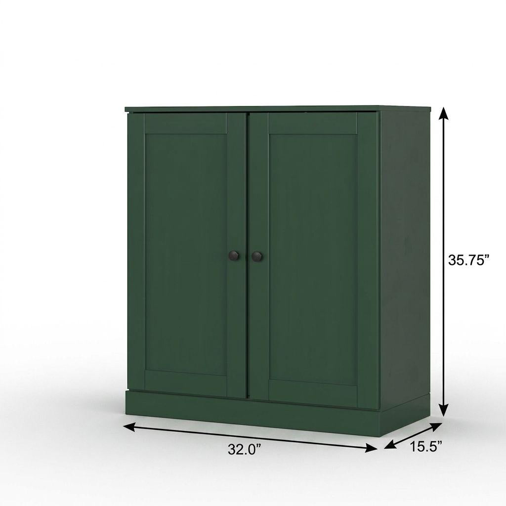 32" Green Solid Wood Shaker Style Double Door Linen Cabinet