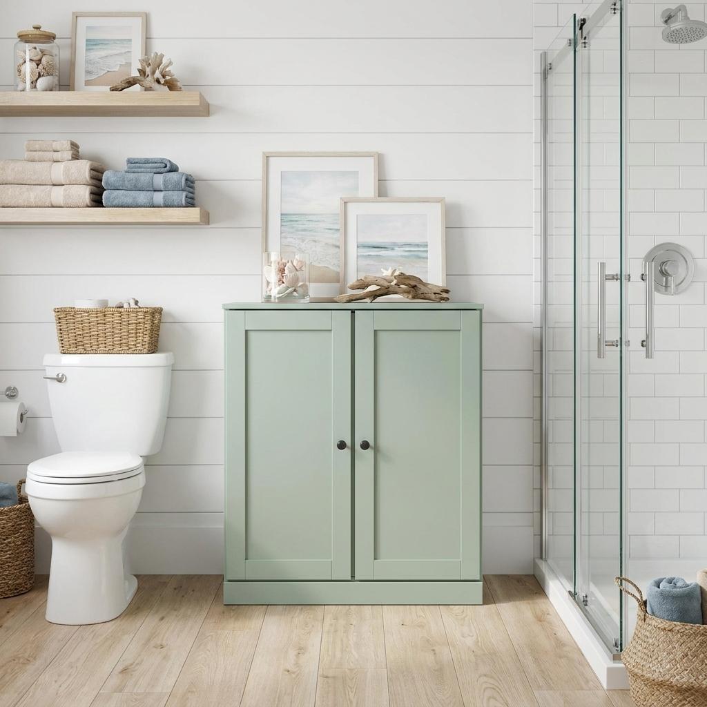 32" Sage Solid Wood Shaker Style Double Door Linen Cabinet