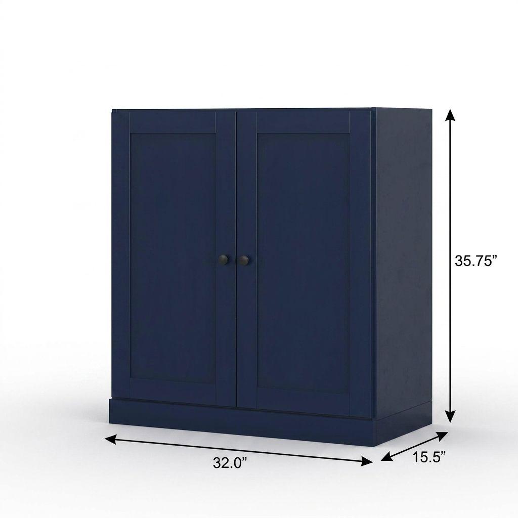 32" Navy Blue Solid Wood Shaker Style Double Door Linen Cabinet