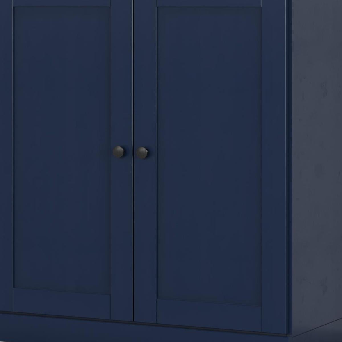 32" Navy Blue Solid Wood Shaker Style Double Door Linen Cabinet