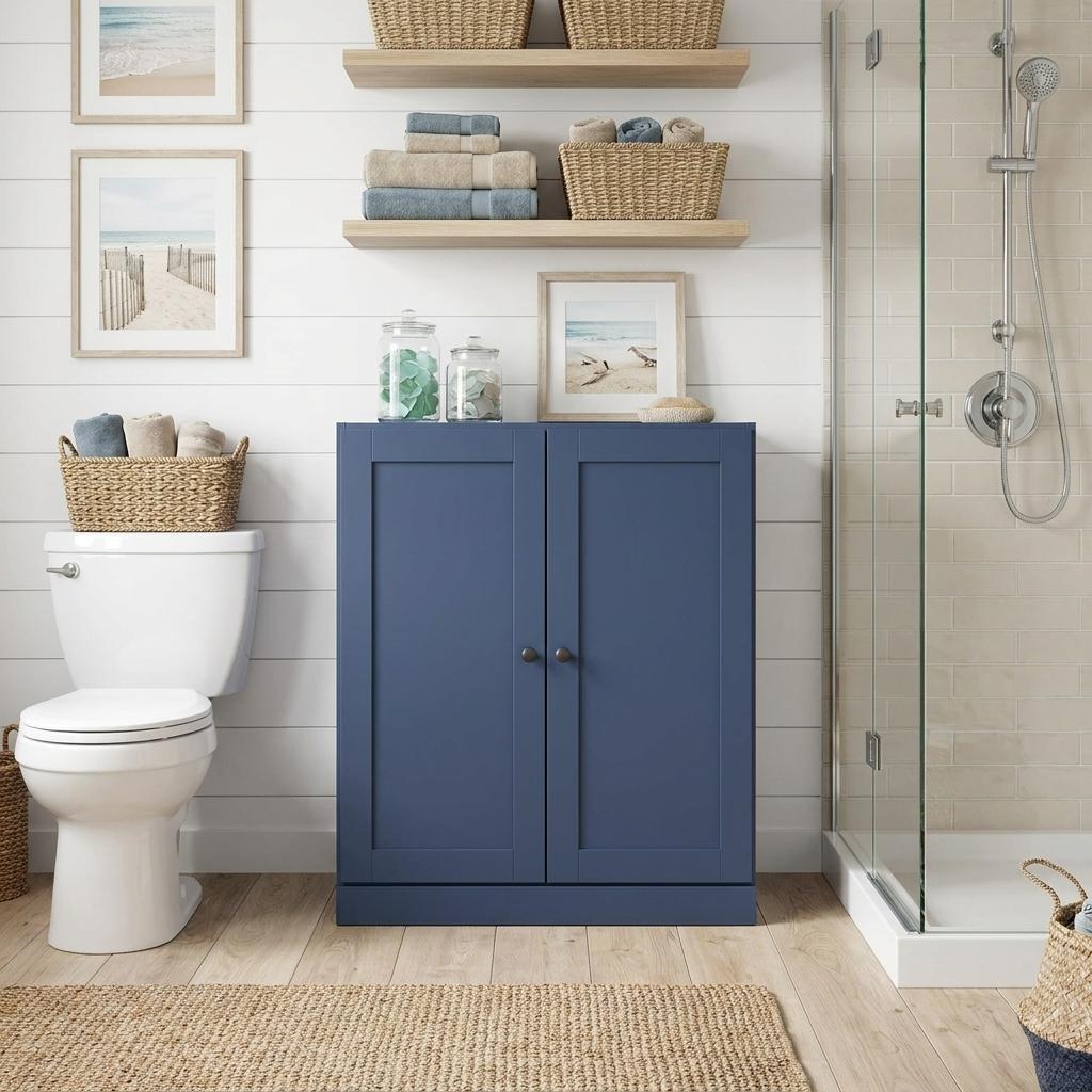 32" French Blue Solid Wood Shaker Style Double Door Linen Cabinet