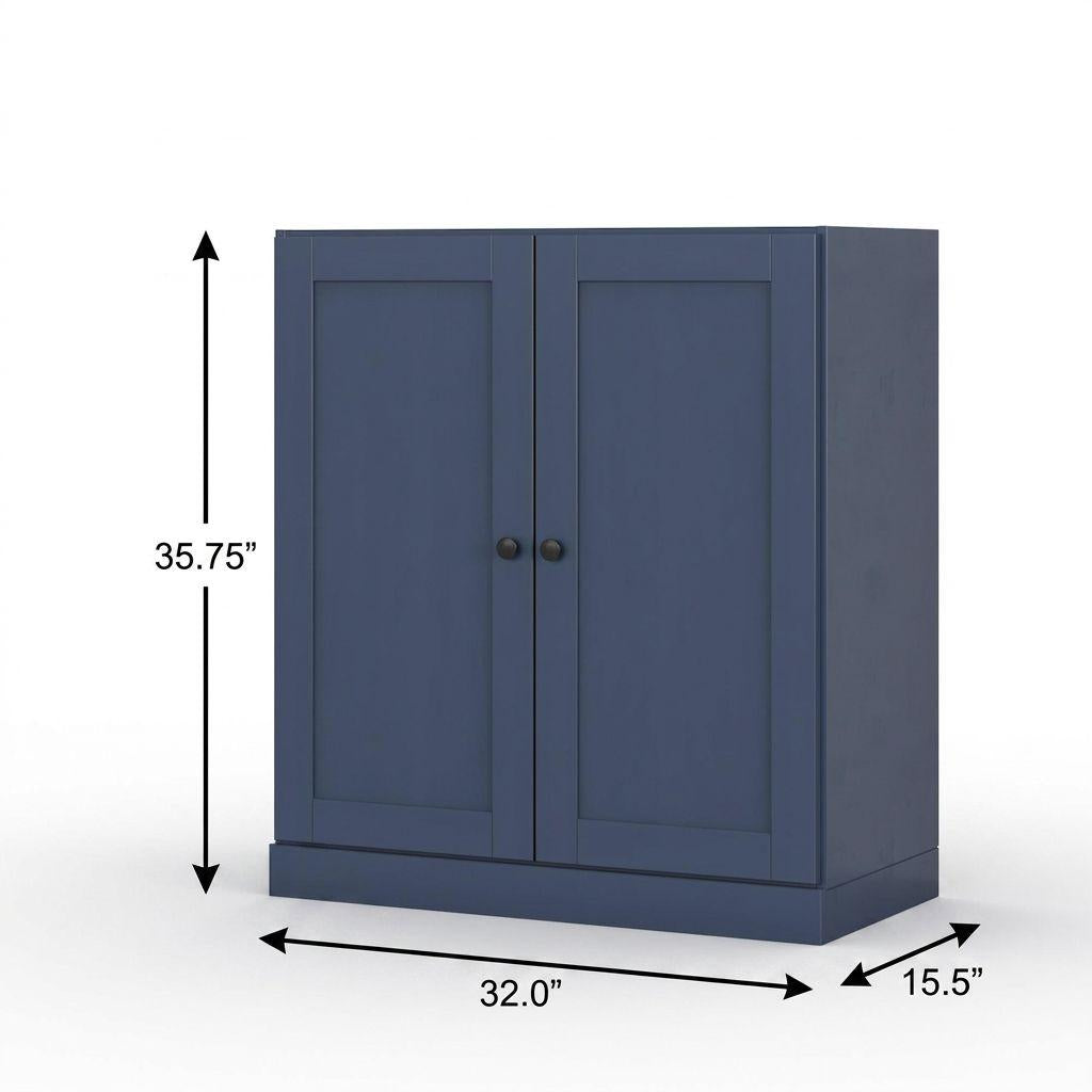 32" French Blue Solid Wood Shaker Style Double Door Linen Cabinet