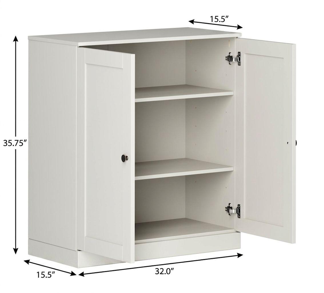 32" Off White Solid Wood Shaker Style Double Door Linen Cabinet